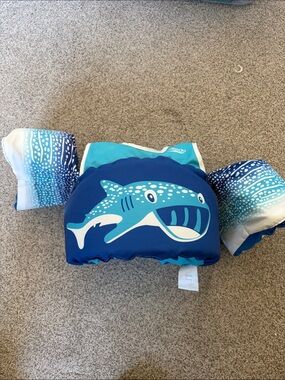 Speedo Blue and Aqua Shark Kids Swim Float Jacket with Arm Bands